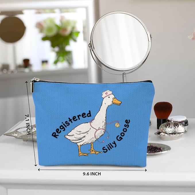 BQXH Nurse Practitioner Gifts Makeup Bag, Nurse Accessories Funny Goose Cosmetic Bag, Travel Organizer Zipper Pouch Thank You Nurses Week Gifts for Women Registered Nurses Coworker, Blue