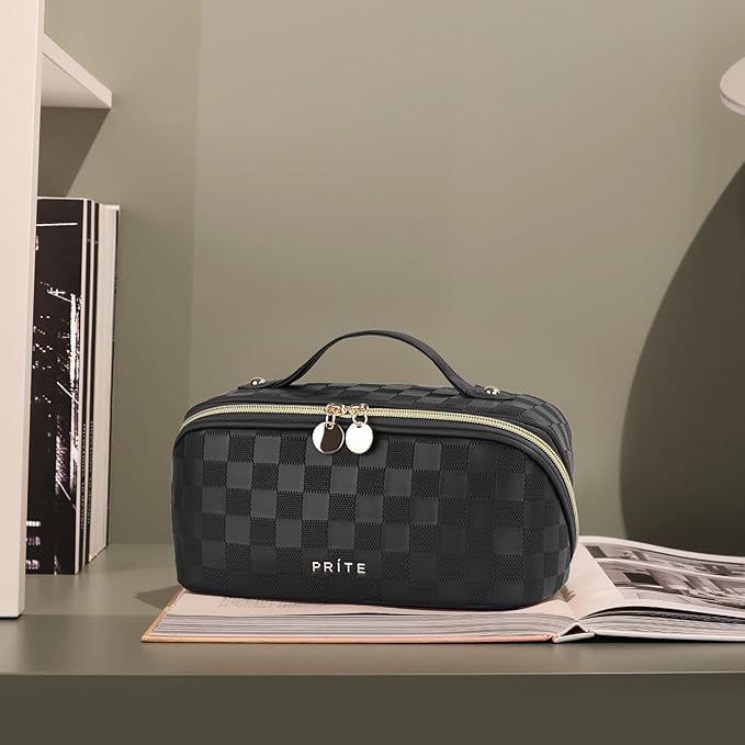 Prite Makeup Bag Travel Toiletry Bag Open Flat Cosmetic Organizer for Women