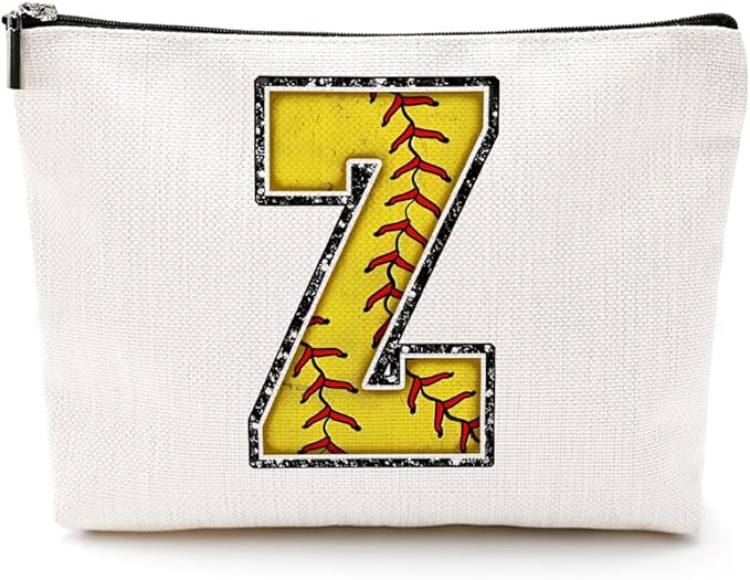 Softball Gifts Initial Z Makeup Bag Softball Gifts for Team Cosmetic Bag