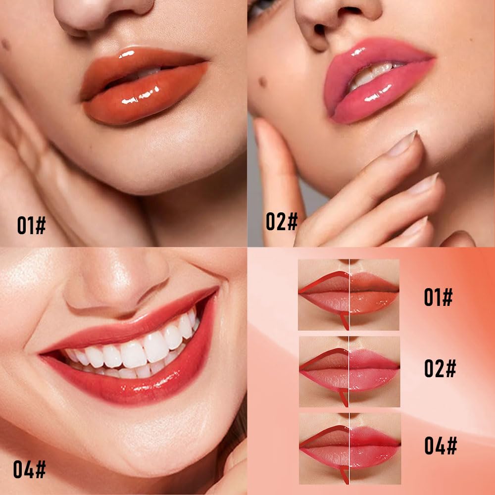 B12 3Pcs Peel Off Lip Gloss Tattoo and Lip Oil, Lip Stain Peel Off Masque - Peel Off Lip Tint,Long Lasting Waterproof Transfer-proof Lip Mask Lip Gloss Peel Off Lip Liner,Stay Lip Makeup 01#+02#+04#
