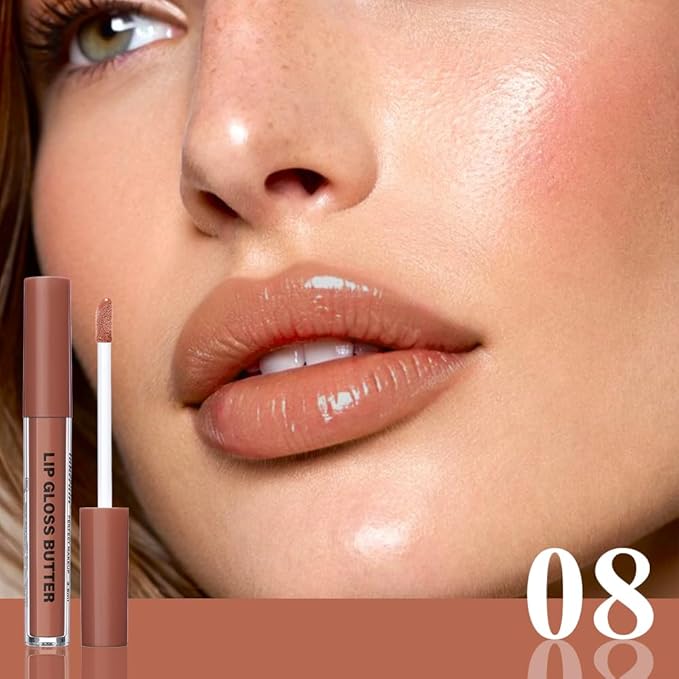 FeiCuiYun Brown Nourishing Lip Plumper Gloss, Orange Moisturizing High Shine Lip Glow Oil, Long Wear Hydration Mini Liquid Lipstick Makeup, Fresh Lightweight Glossy Plumping Lip Gloss for Women (08#)