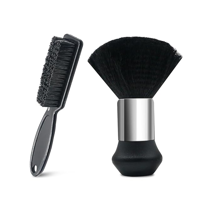 Barber Brush Set, 2 Piece Hair Cutting Brush Kit with Soft Neck Duster and Clipper Cleaning Brush for Neckline, Face, Salon and Home