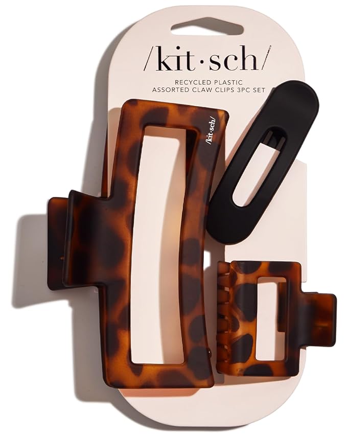 Kitsch Assorted Hair Clips for Women - Black & Tortoise, 3 Pcs