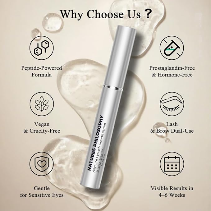 NP NATURES PHILOSOPHY Lash & Brow Conditioning Serum, Multi-Purpose Eye Makeup Base, Prostaglandin-Free Eyelash, Hypoallergenic Repair for Sensitive Dry Eyes, Contact Lens Safe, 3ml