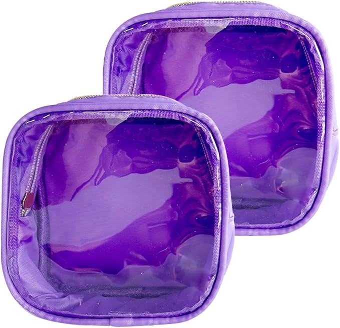 TotePrint 2PCS Solid Cosmetic Bag and Travel Pouch-Durable PVC Material,Versatile,Zipper Design for Smooth Sliding-Ideal for Makeup,Travel Essentials (2PCS-Purple)