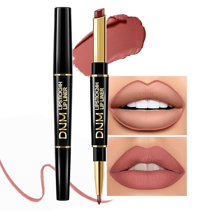Kaely 2-in-1 Chestnut Antique Rose Lip Liner & Lipstick Set Kit for Women, Matte Lips Kit with Lip Liner Lip Stains Long Lasting Waterproof 24 Hour Lipstick and Lip Liners Combo Lipliners Pencil 04