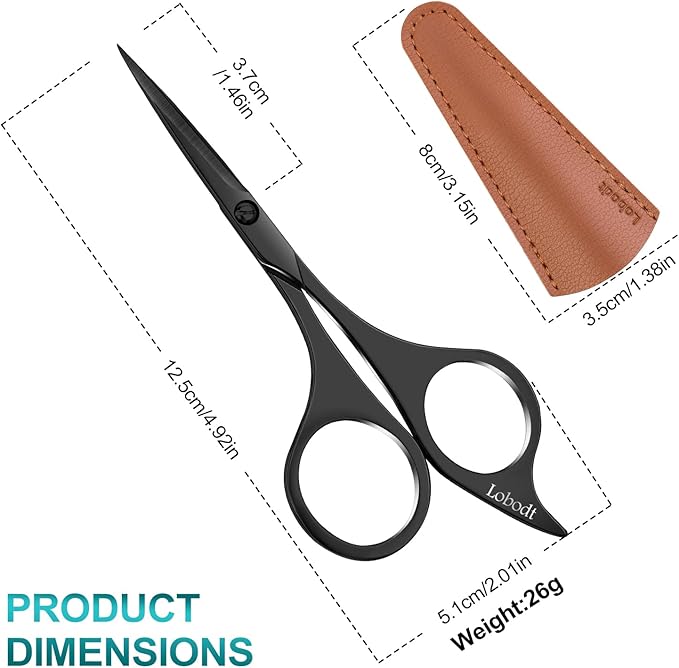 Lobodt Professional beard scissors, 4.9-inch (black) small pointed stainless steel hairdressing scissors, Moustache Trimming，suitable for personal care and beauty of both men and women