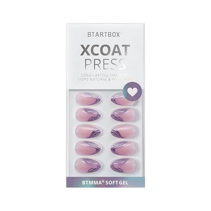 BTArtbox Press On Nails, Mermaid Tail, Short Almond, French Tip, 32Ct