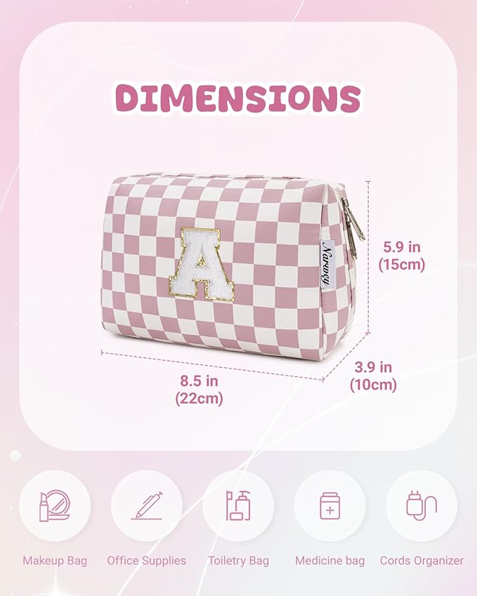 Narwey Graduation Gifts for Teen Girls Kids Tween, Initial Makeup Bag, Trendy Stuff 6-18 Years Old, Personalized Monogram Travel Cosmetic Bag, Birthday Teacher Bridesmaid Mom Gifts for Women (A)