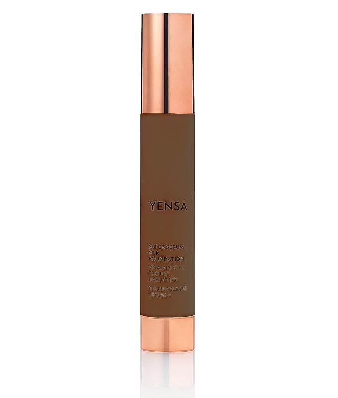 YENSA Super Serum Silk Foundation - Hydrating, Full Coverage Foundation with Vitamin C & Bakuchiol Oil - Blurs Imperfections & Evens Skin Tone - Korean Skin Care Makeup - Deep 3 (1 oz)