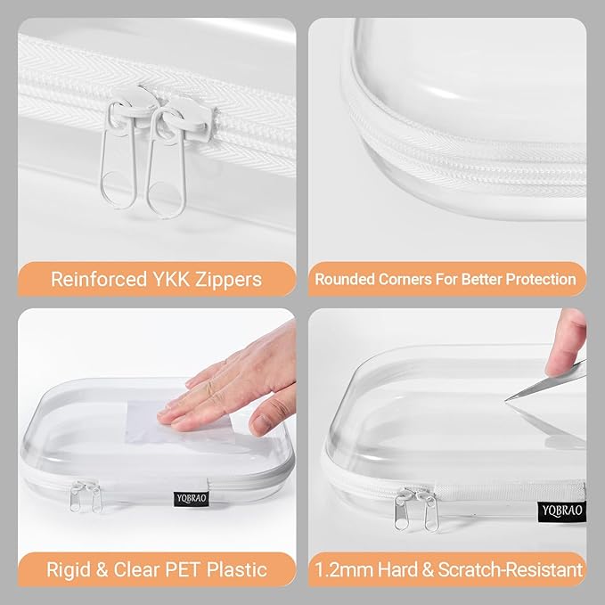 YQBRAO 4-Pack Clear Diaper Bag Organizer Pouches, 1.2mm Ultra-Thick PET Travel Pouches for Toiletries & Makeup, Rigid Self-Standing Bags with YKK Zippers, TSA Approved