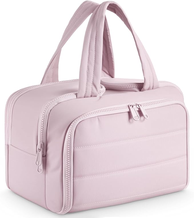 todbown Travel Toiletry Bag:  Large Capacity, 4 Compartments, Wet/Dry Separation, Ultra-Soft Lightweight Fabric & Anti-Spill Design for Travel,Gym,Gift(11.8" L) (Soft Pink)