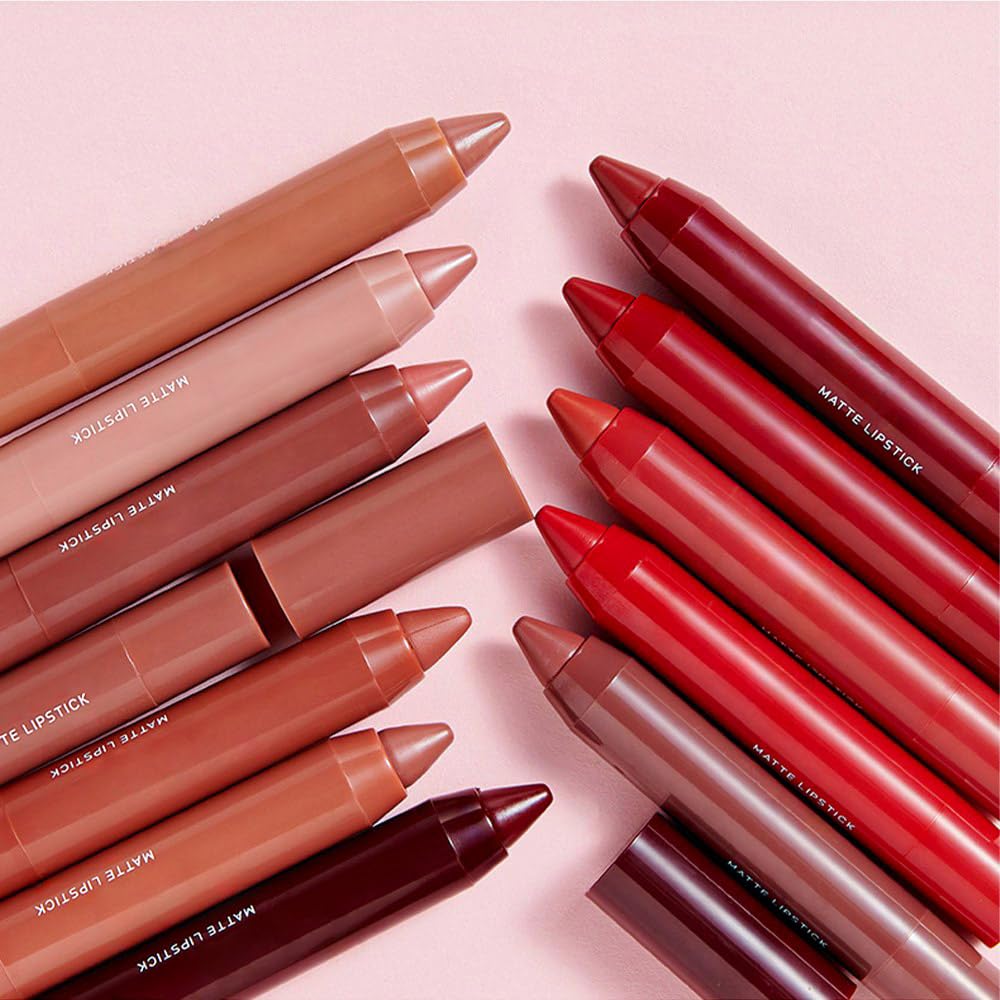 BINGBRUSH Crayon Matte Longwear Lipstick Pack Set,Moisture Smooth Color Stick Ultimate Lip Crayon for Makeup Collection - Waterproof Velvet Lipgloss (2pcs 05#&09#, 2 Count (Pack of 1))
