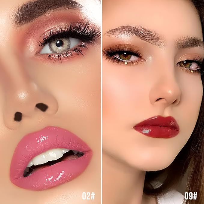 Hxssll Nourishing High-Shine Lip Gloss Set,Hydrating & Moisturizing Lip Tint, Non-Sticky, Long-Lasting Glossy Lip Stain,Softens & Plumps Lips for Smooth,Gentle Formula for Dry Lips,02+09