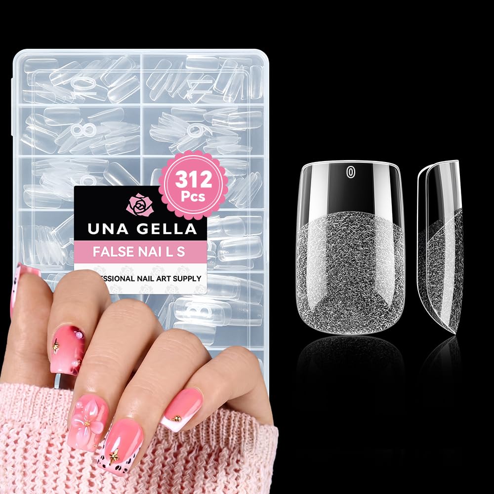 UNA GELLA Almond Nail Tips, Half Cover Almond Shape, 312PCS, 12 Sizes