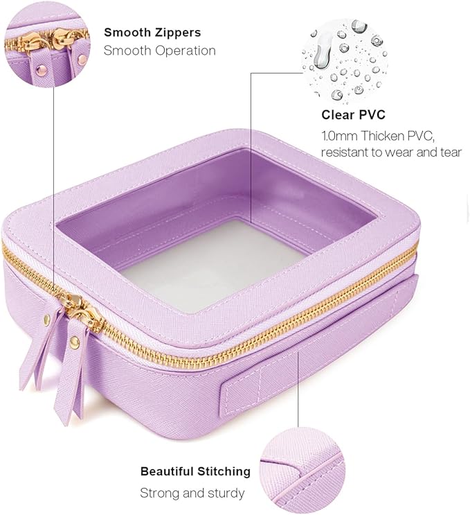FFpaw Clear Makeup Bag Set, Purple Makeup Bag TSA Approved Toiletry Bag Small Cosmetic Travel Bag Cute Makeup Pouch Mini Makeup Case Car Organizer Car Essentials for Women American Mahjong Bag