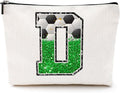 CQM Soccer Gifts Initial Makeup Bag Soccer Girl Gifts Cosmetic Bag Letter D