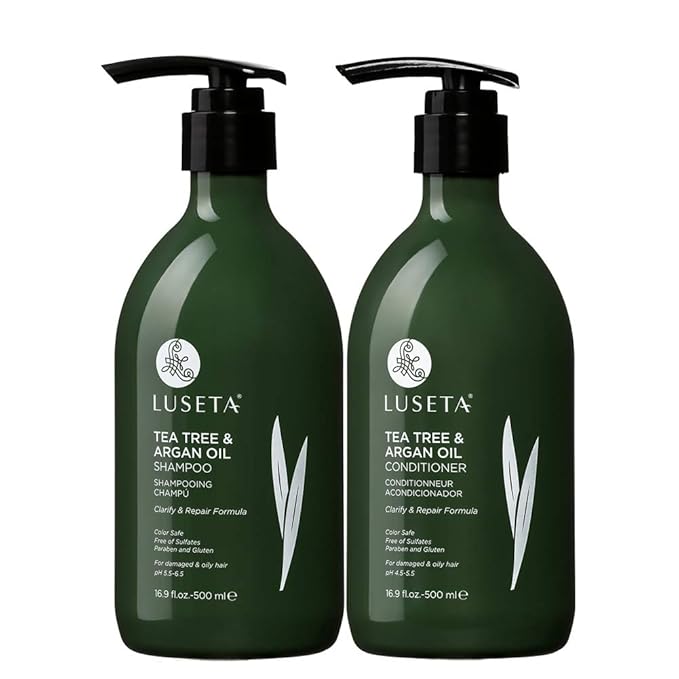 Luseta Tea Tree Oil Shampoo and Conditioner Set for Flaky, Dry Scalp - Cooling Peppermint & Lavender, Refreshes Scalp & Removes Buildup, Sulfate-Free, 2 x 16.9 oz