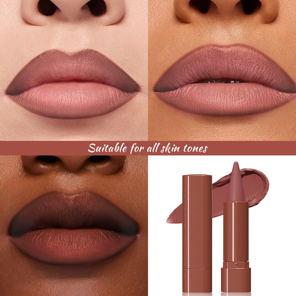 JUAAZIN Smokey Topaz Gradient Matte Lip Liner Pencil Crayon for Women - Waterproof Smudge-Proof Kissproof Long-Wear Lip Pencil, Flawless Contour Ombre Effect Lip Crayon,Creamy Pigmented Lip Liner 02#