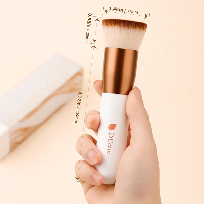 DUcare Foundation Brush 2pcs Flat Top Kabuki Brush Self Tanner Professional Face Brush Liquid Blending Mineral Powder Buffing Stippling Makeup Tools