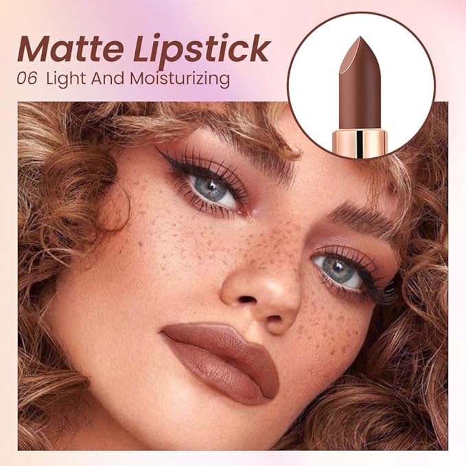 CAKAILA Warm Brown Nude Lip Stick,Matte Cream Lipstick Set for Women,Long Lasting Waterproof Smudge Proof Velvet lipsticks Crayon,Lip Makeup Kit Travel Size,Vegan & Cruelty-free (Pack of 1)