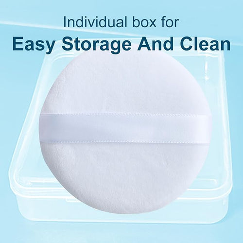 2 PCS Large Body Powder Puff with Container - 5 Inch Fluffy Cotton Powder Puff for Body Powder, Loose Mineral Foundation, and Dusting Powder, Big Powder Puff for Smooth and Even Application