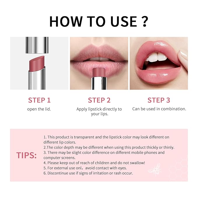 BAISEN DIARY Pink Honey Lipstick Tinted Lip Balm - Sheer Hydrating Lipstick for All Skin Tones - Moisturizing Lip Color, Nourishing Lip Balm with Natural Black Cherry Tint