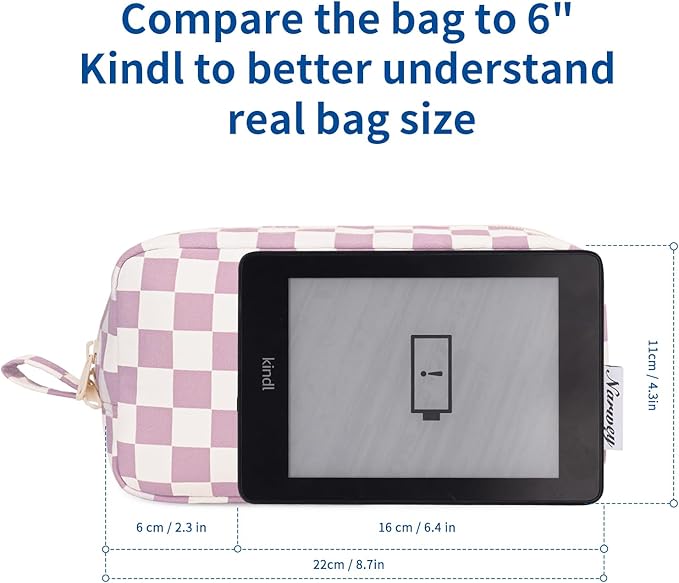 Narwey Checkered Makeup Bag, Travel Cosmetic Bag Organizer, Toiletry Bag Make Up Bags with Organized Pockets for Women (Dusty Rose Checkerboard, Large)