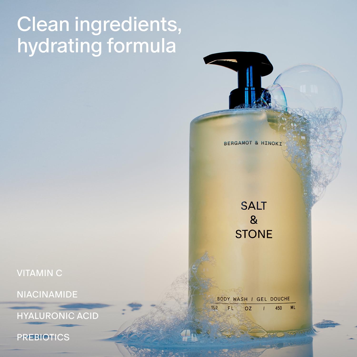 Salt & Stone Body Wash for Women & Men, Bergamot & Hinoki 15.2 fl oz