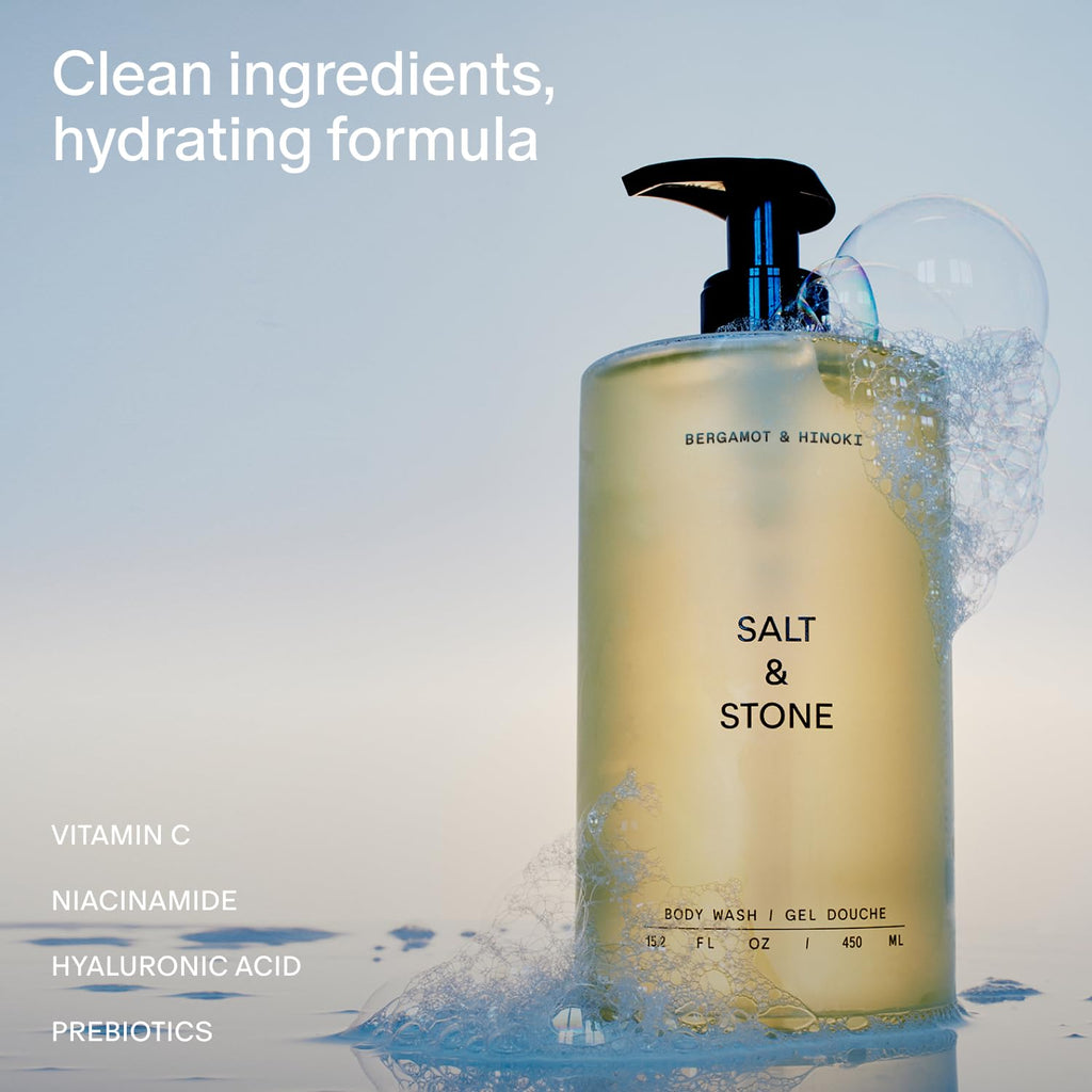 Salt & Stone Body Wash for Women & Men, Bergamot & Hinoki Refill 32 fl oz