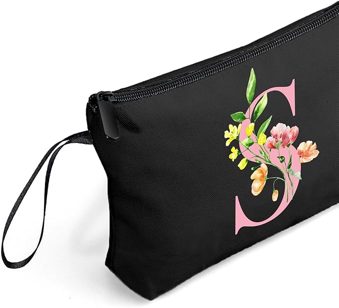 A-Z Personalized Bridesmaid Gifts, Initial Makeup Bag with Mirror, S