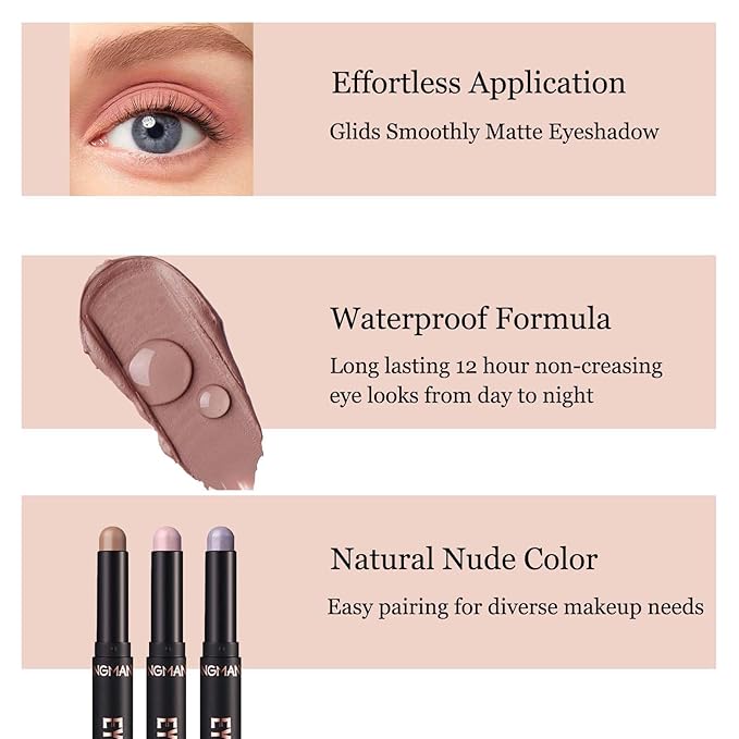 Wavuketu Purple Mauve Eyeshadow Stick Blendable Cream Eyeshadow Hypoallergenic Neutral Eye Shadow Stick, Waterproof Long Lasting High Pigmented Smokey eyeshadow Pencil (17# Mauve Matte)