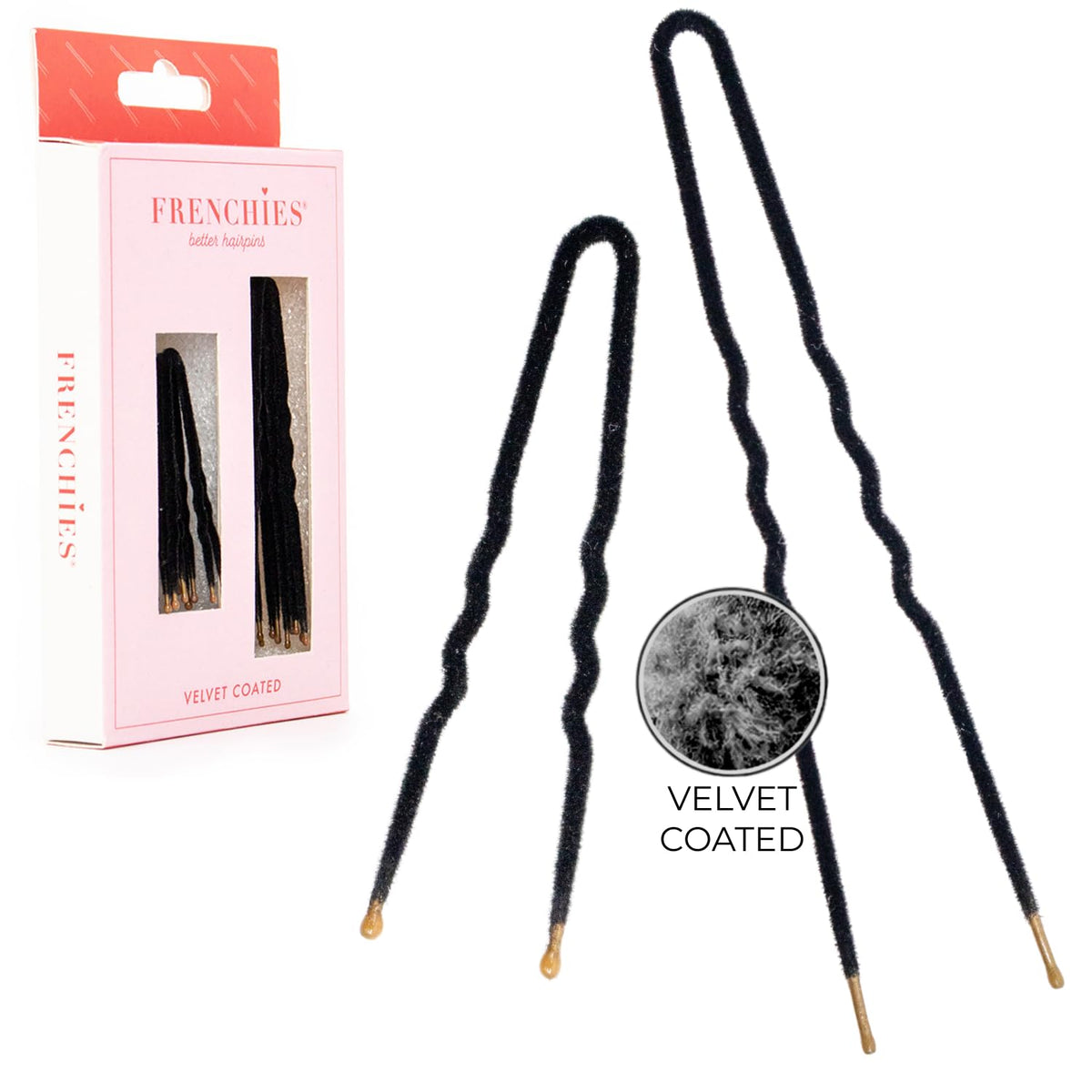 Frenchies Velvet Coated French Hair Pin, Non Slip, 20 Count, Red