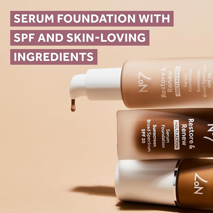 No7 Lift & Luminate Triple Action Serum Foundation - Liquid Makeup with SPF 15 for a Dewy, Glowy Base - Radiant Formula for Mature Skin - Dune (1 Fl Oz)