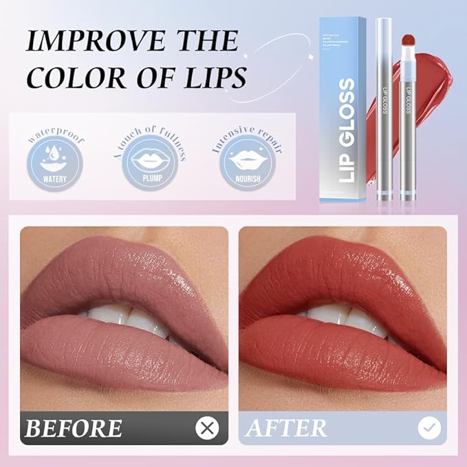 Hxssll Cushion Lip Gloss Matte Lip Tint – Long-Lasting Lightweight Color, Soft Plush Applicator for Gradient Blurred Lips, Non-Sticky Velvet Finish Hydrating Lip Stain 01#–Warm Nude Rose