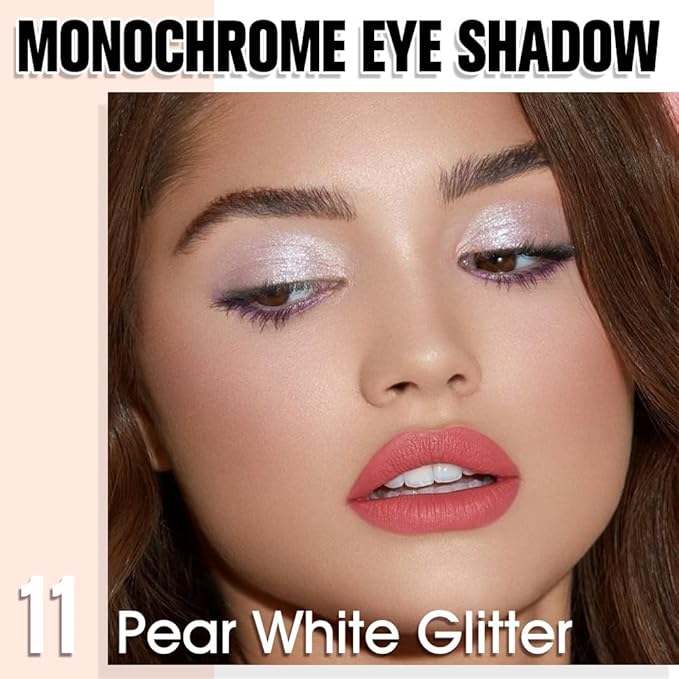 QIDSTERS Pear White Glitter Single Eyeshadow, Lightweight Blendable Mini Eye Shadow for Older Women, Monochrome Eyeshadow Palette Makeup Pigmented Waterproof, Vegan & Cruelty-Free, 11