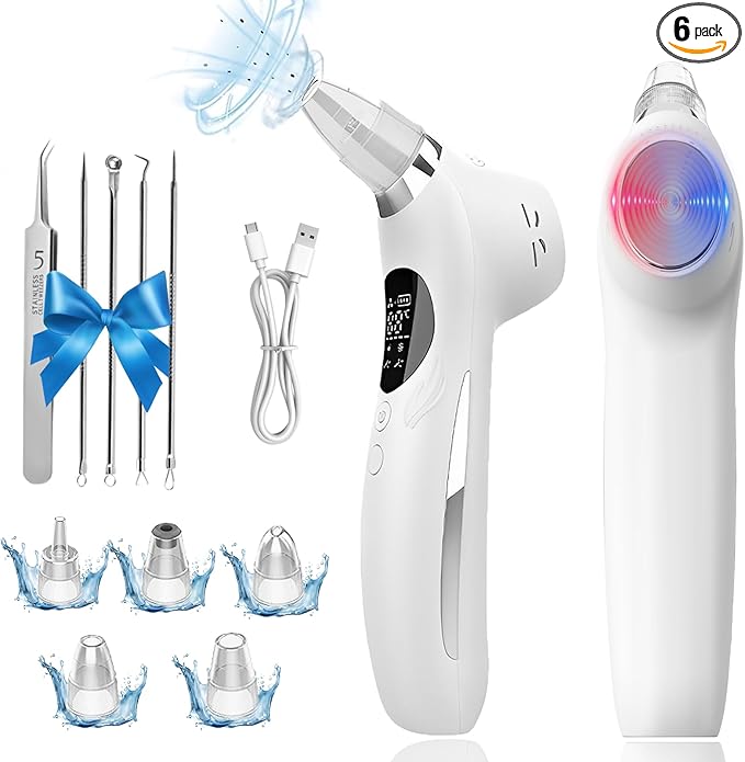 SJIE Blackhead Remover Vacuum Face Suction Pore Cleaner with Hot&Cold Compress Positive&Negative Ion Massage Nose Whitehead Remover Pimple Sucker with 5 Probes Pore Extractor Tool… (White)