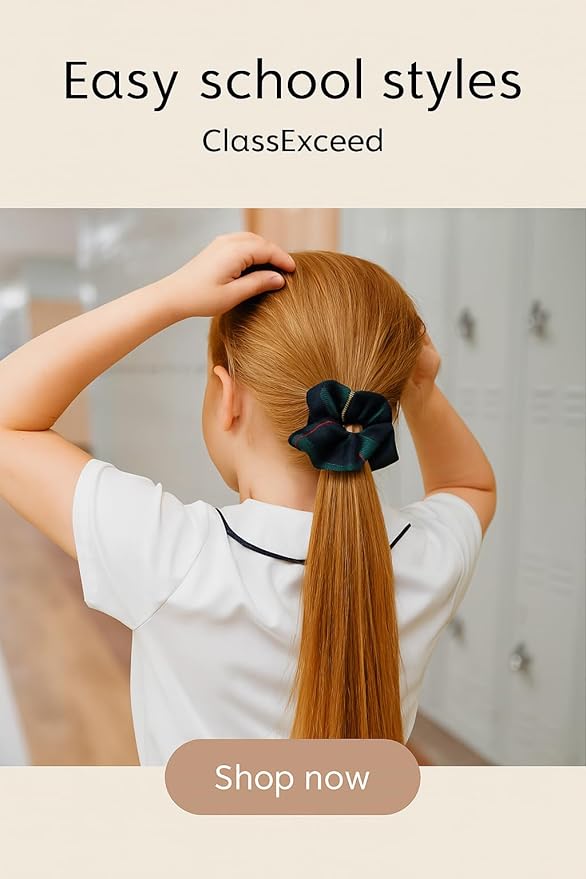 ClassExceed School Uniform Plaid, Plaid Scrunchie, Back to school, handmade school uniform hair accessories (Green Navy Yellow red Plaid55)