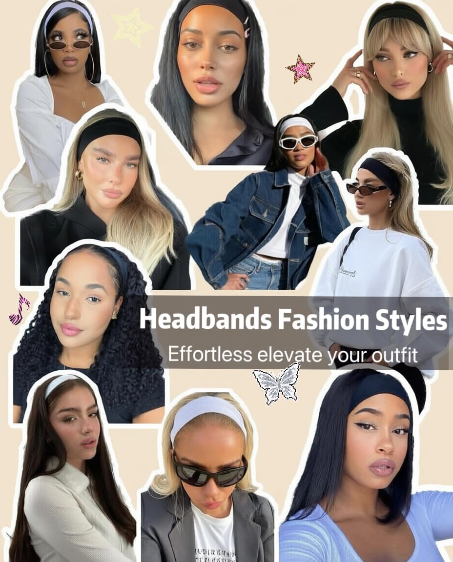 Huachi Headbands for Women Non Slip Sports Headband Fashion Hair Accessories, 16 Pack Elastic Hair Bands for Women Wide, Soft Cloth Head Bands Bulk for Workout Yoga Gym, Trendy Hair Accessories