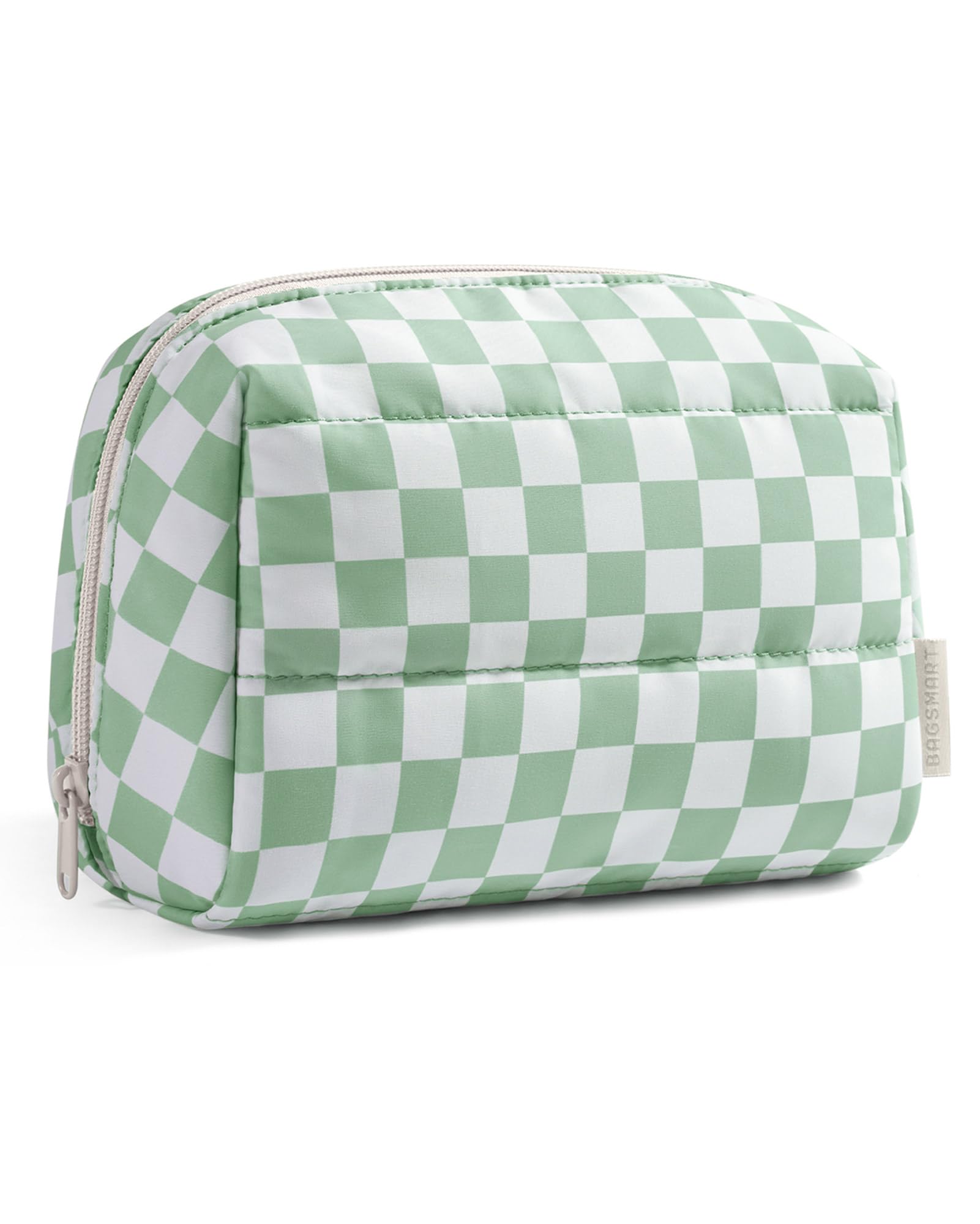 BAGSMART Puffy Makeup Bag, Wide Opening Cosmetic Organizer, Soft Water-Resistant Travel Toiletry Pouch for Women for Purse, Compact & Spacious