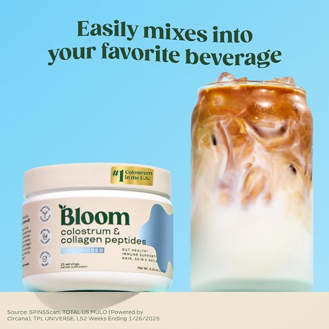 Bloom Nutrition Bovine Colostrum Powder, Strawberries & Cream, 25 Servings