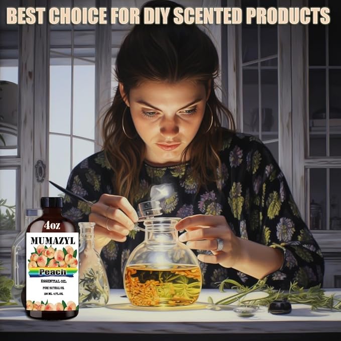 Peach Essential Oil, Peach Oil 4 Fl Oz 120ML for Diffuser Humidifier Yoga Cleaning DIY Candle Soap Making MUMAZYL Essential Oils