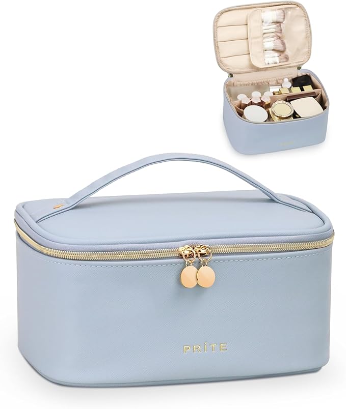 Prite Makeup Bag Travel Cosmetic Case, Women Toiletry bag Organizer, Blue