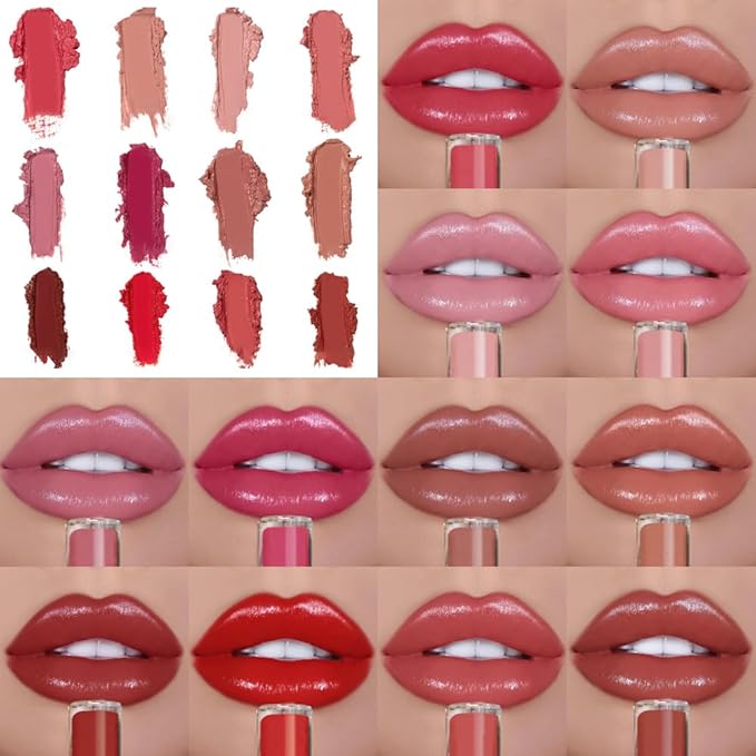 12 Color Cream Lip Gloss Lipstick Portable,Upgraded Waterproof Long-Lasting Moisturizing Lip Lipsticks for Daily Use,Non-Stick to Cup Natural Lipsticks for Home Travel Women (2)