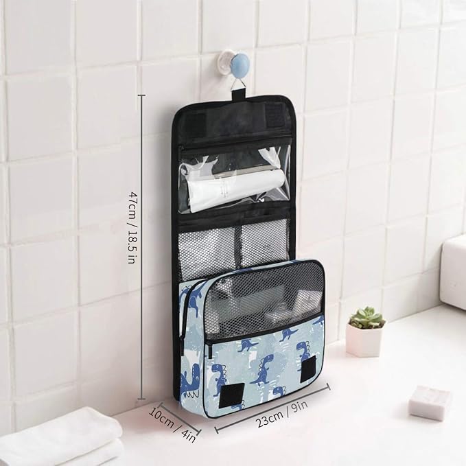 senya Hanging Travel Toiletry Bag Kit Makeup Case Cosmetics Organizer for Men Women (Dinosaur Blue Boy)