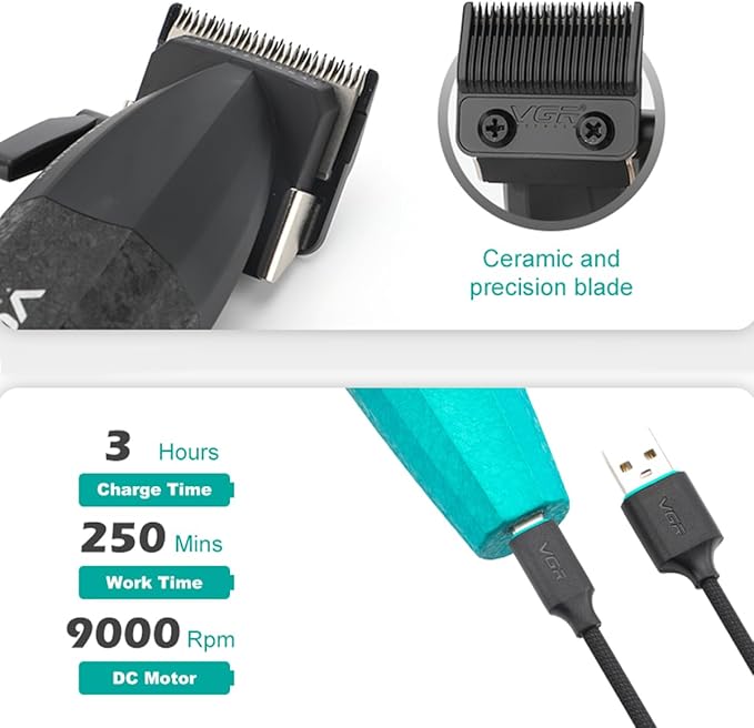 VGR 640 Professional Hair Clippers for Men with Clipper Trimmer Set, Green