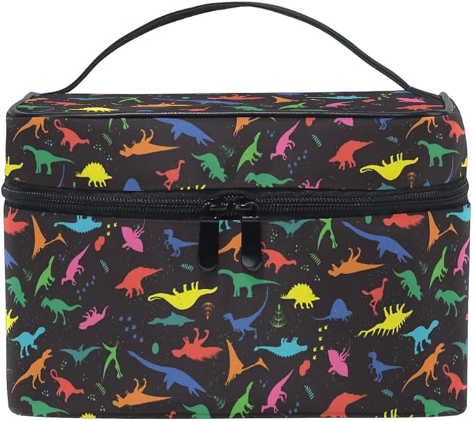 MNSRUU Makeup Bag, Dinosaurs Travel Makeup Organizer Bag Cosmetic Cases Toiletry Bags for Girl Women Ladies