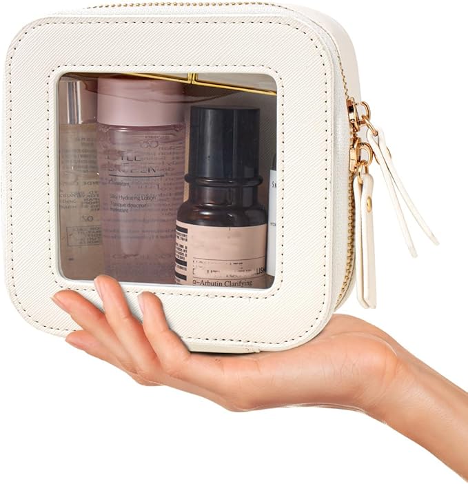 FFpaw Valentine's Day Gift Clear Makeup Bag Small, Mini Cosmetic Bag for Purse Clear Makeup Pouch Purse Organizer with Zipper Travel Toiletry Bag Car Organizer Essentials for Women Men (Mini White)
