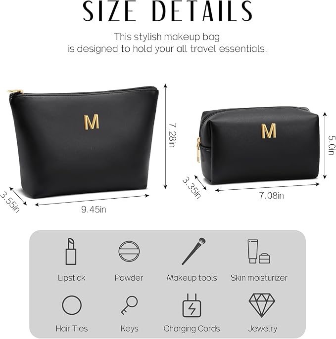 CLOUDWINGS Gifts for Women Girls Personalized Initial Travel Makeup Bag