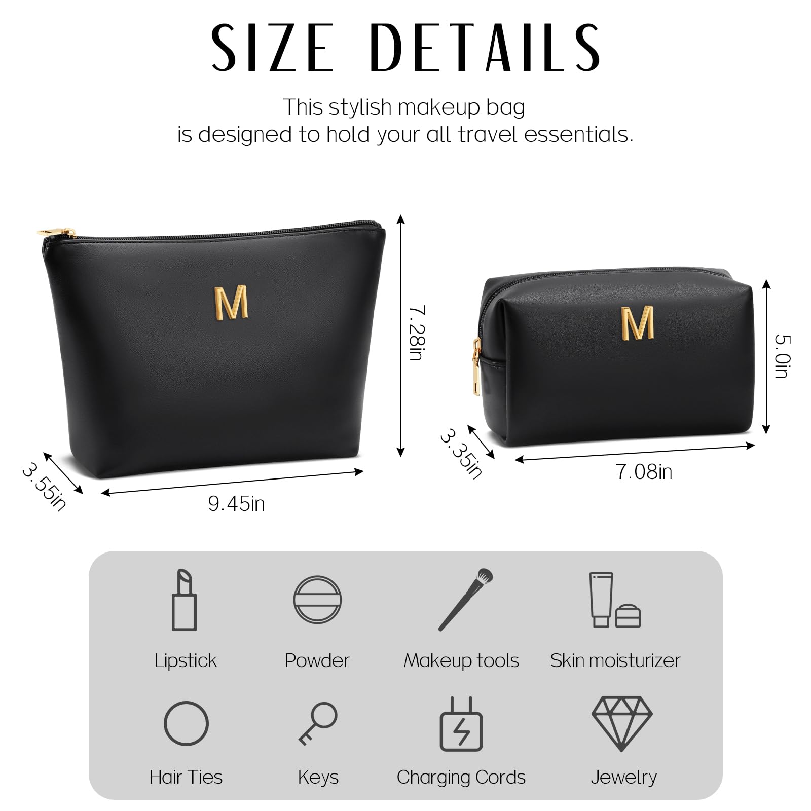 CLOUDWINGS Gifts for Women Girls Personalized Initial Travel Makeup Bag